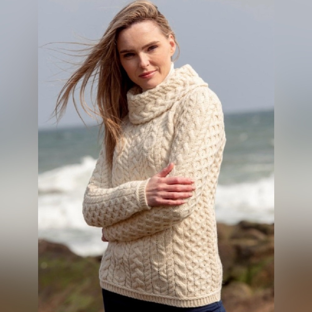 Aran Ladies Cowl Neck Aran Sweater New Size Small